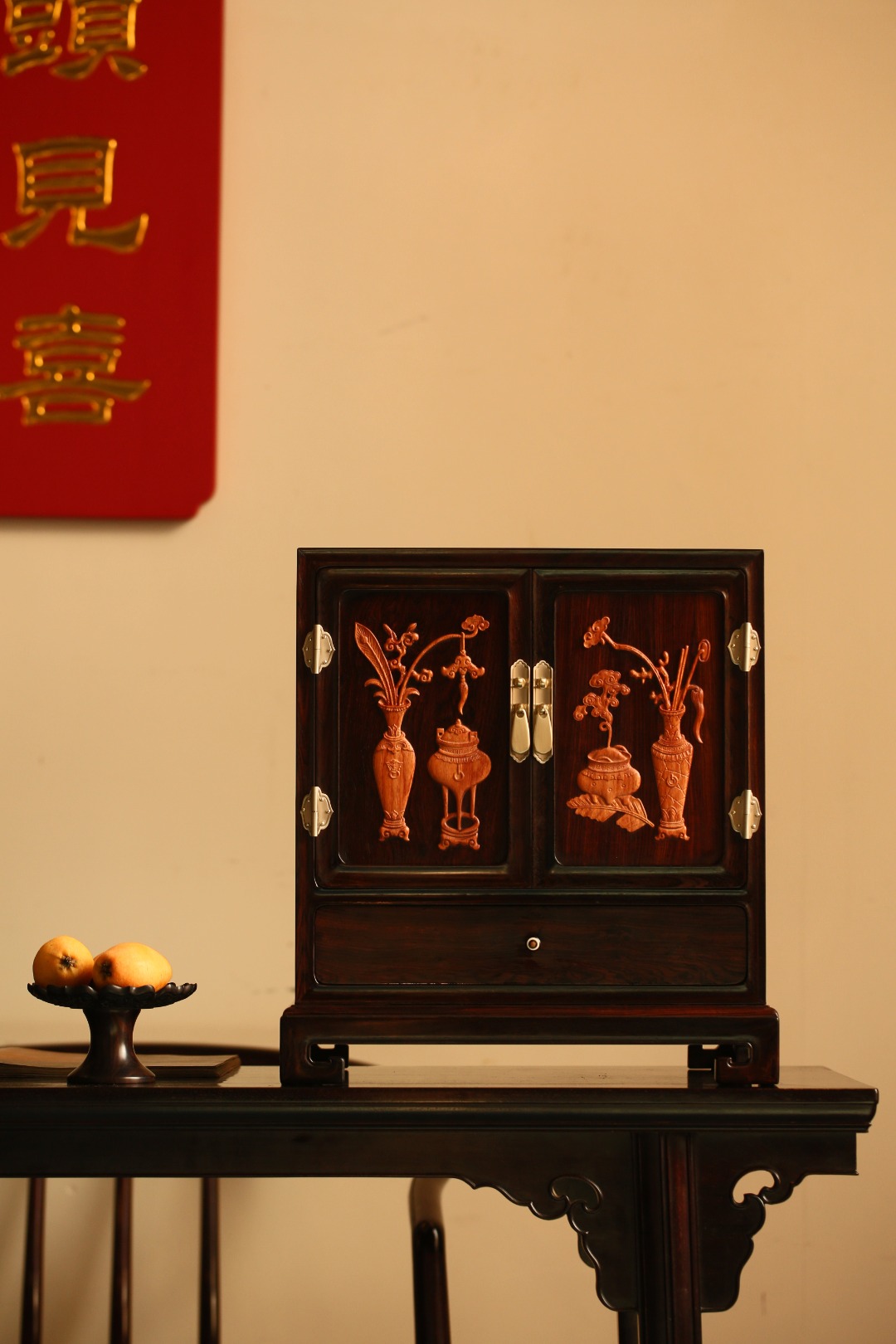 紫光檀『清供 博古图』收纳柜
