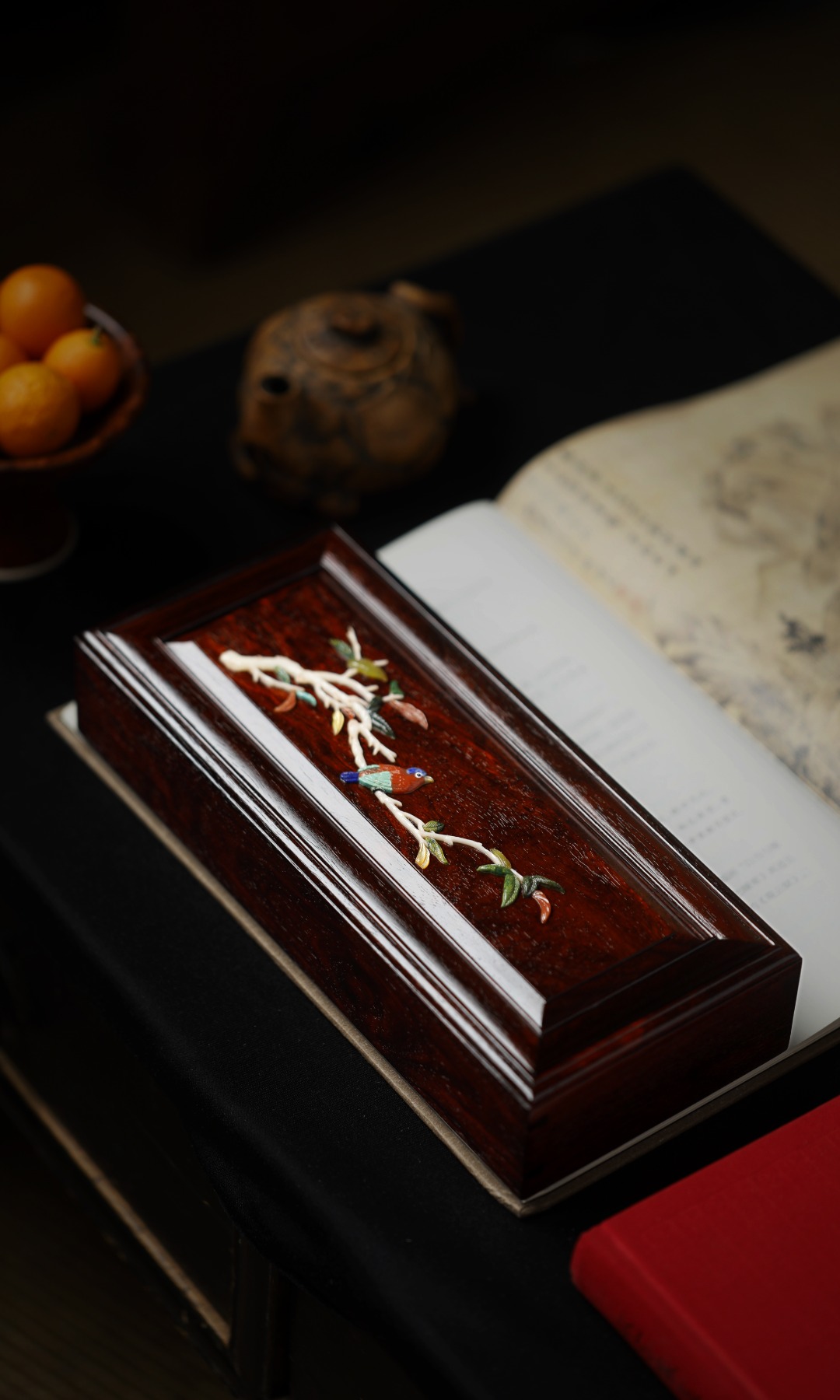 紫檀x百宝嵌【富贵吉祥】抽拉盒
