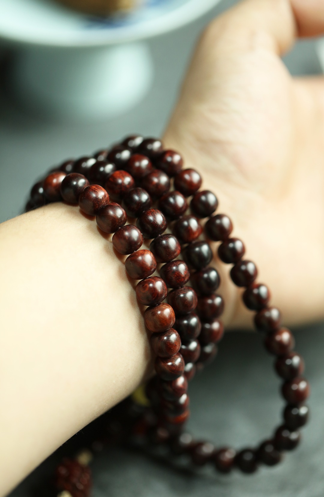 6209 紫油梨老料 海黄8x9mm108颗 原木打磨 降香浓郁 重56.5g 