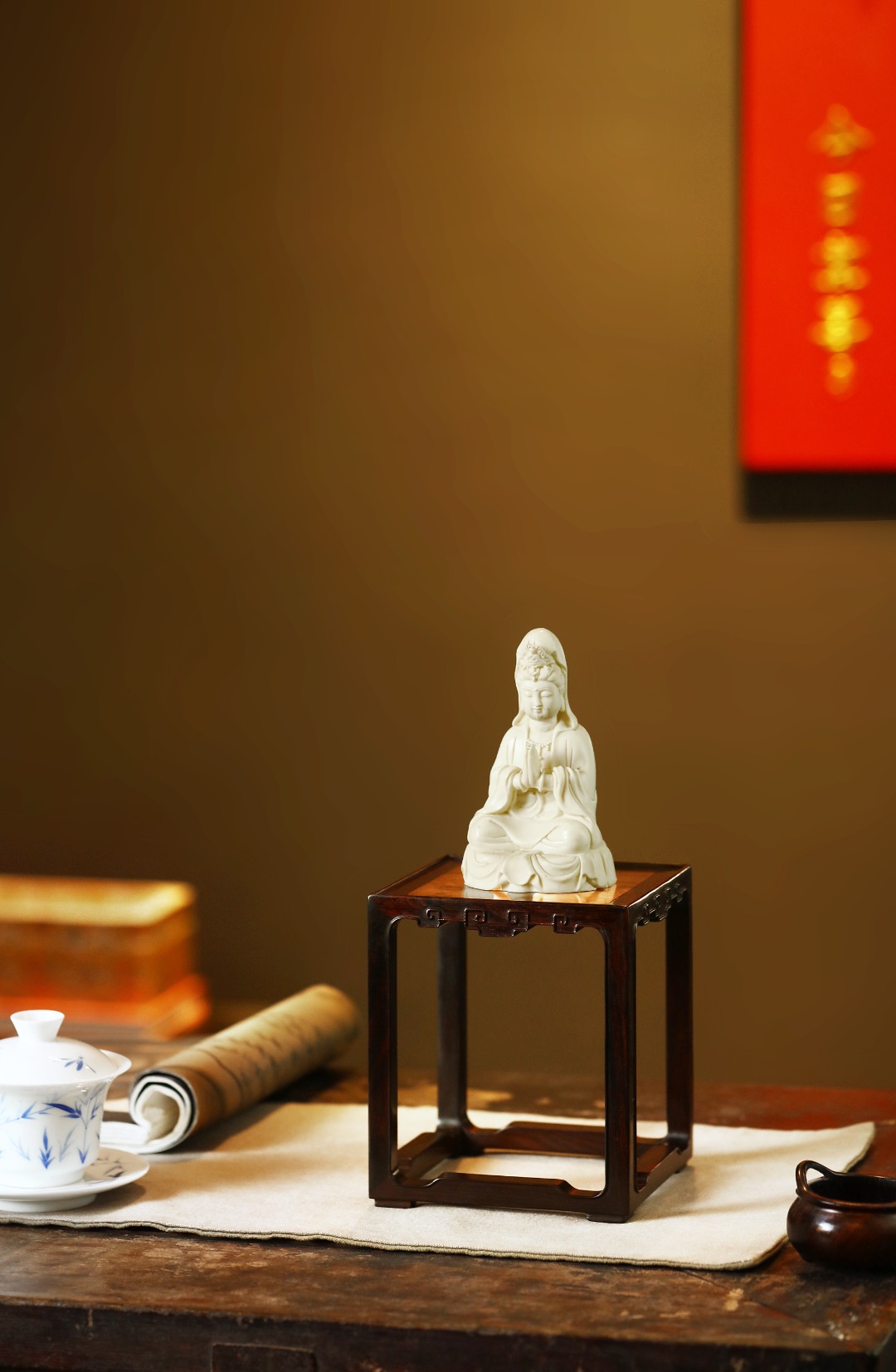 酸枝x缅花 | 如意纹底座 13.5*13.5*15.8cm
