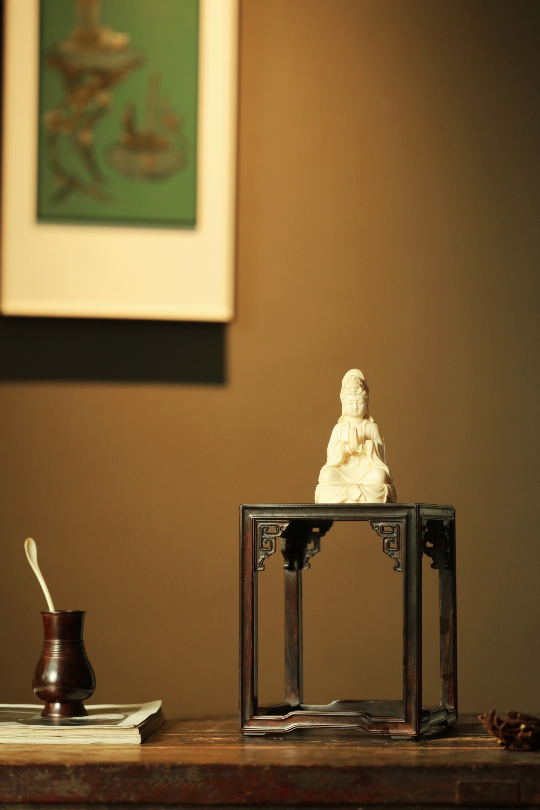 酸枝 | 拐子纹小方几 17*17*21.3cm  重605g
