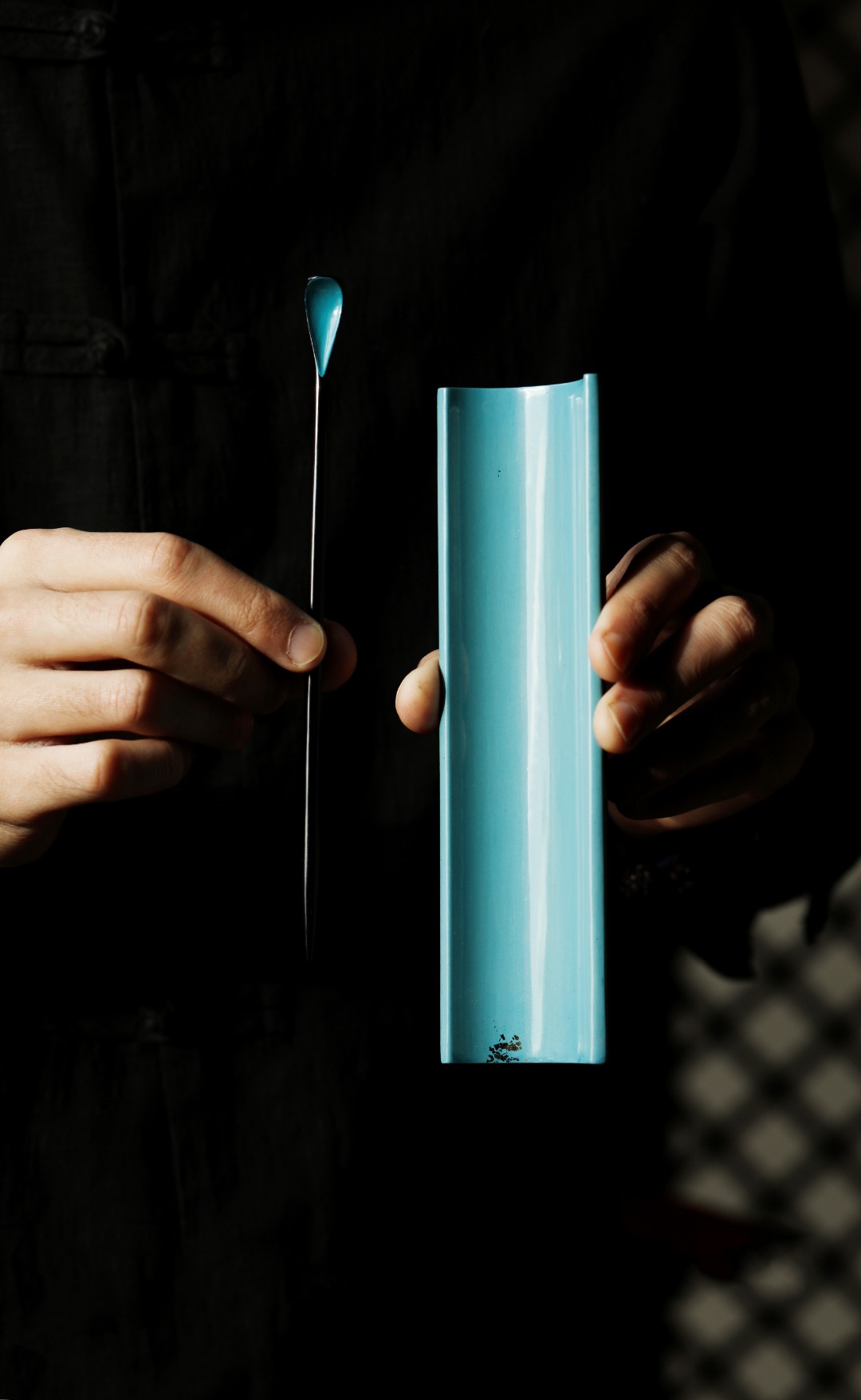 大漆孔雀蓝 | 茶则 19.5*5.5*2cm/19.5cm
