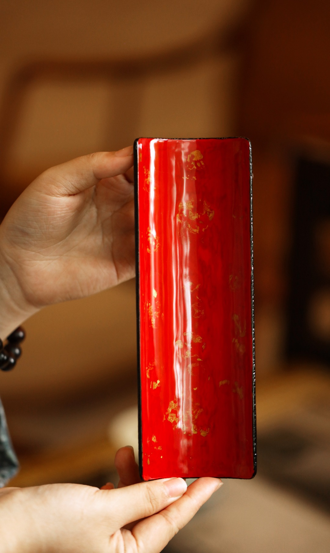 大漆X中国红 | 茶则 19*6.5*1.8cm  茶勺长19.8cm 
