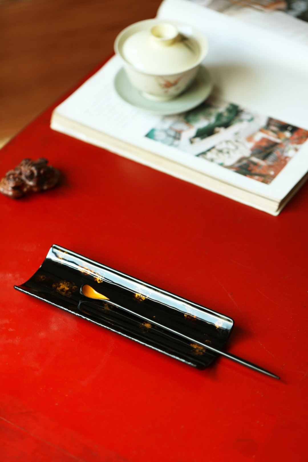 大漆X黑金 | 茶则 19*6.5*1.8cm  茶勺长19.8cm 