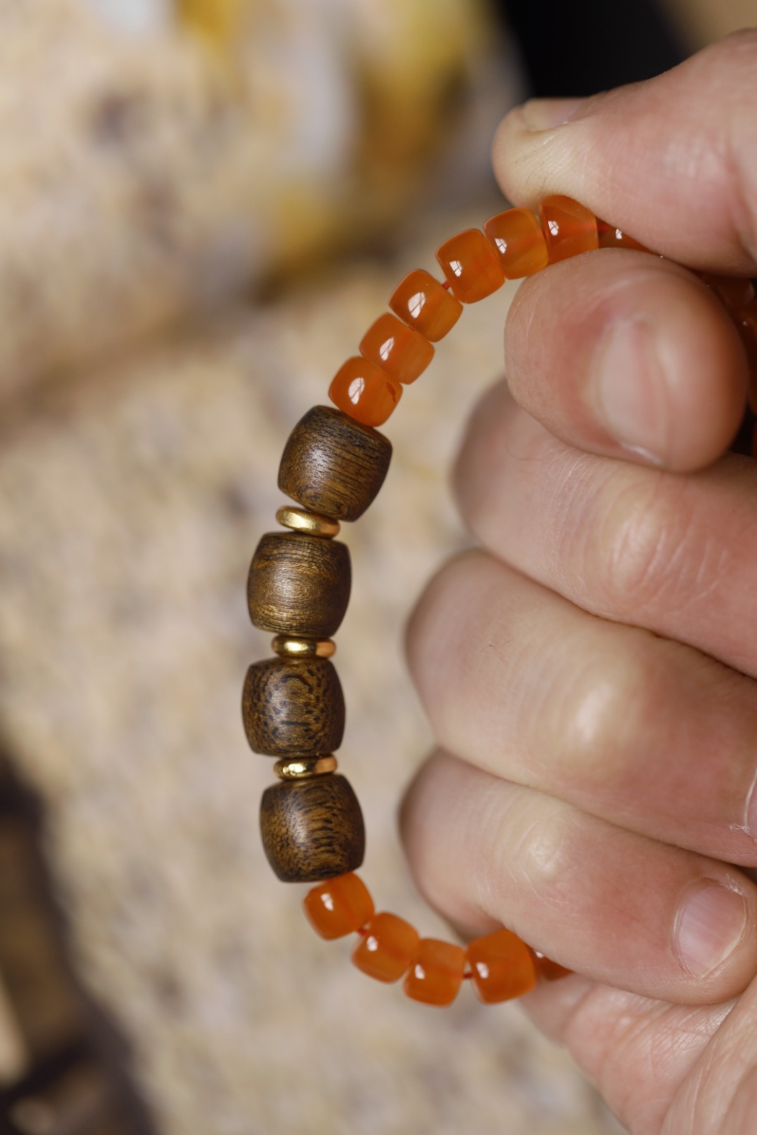 绿棋楠 南红【落欢】单圈手链 9x9mm 4颗
