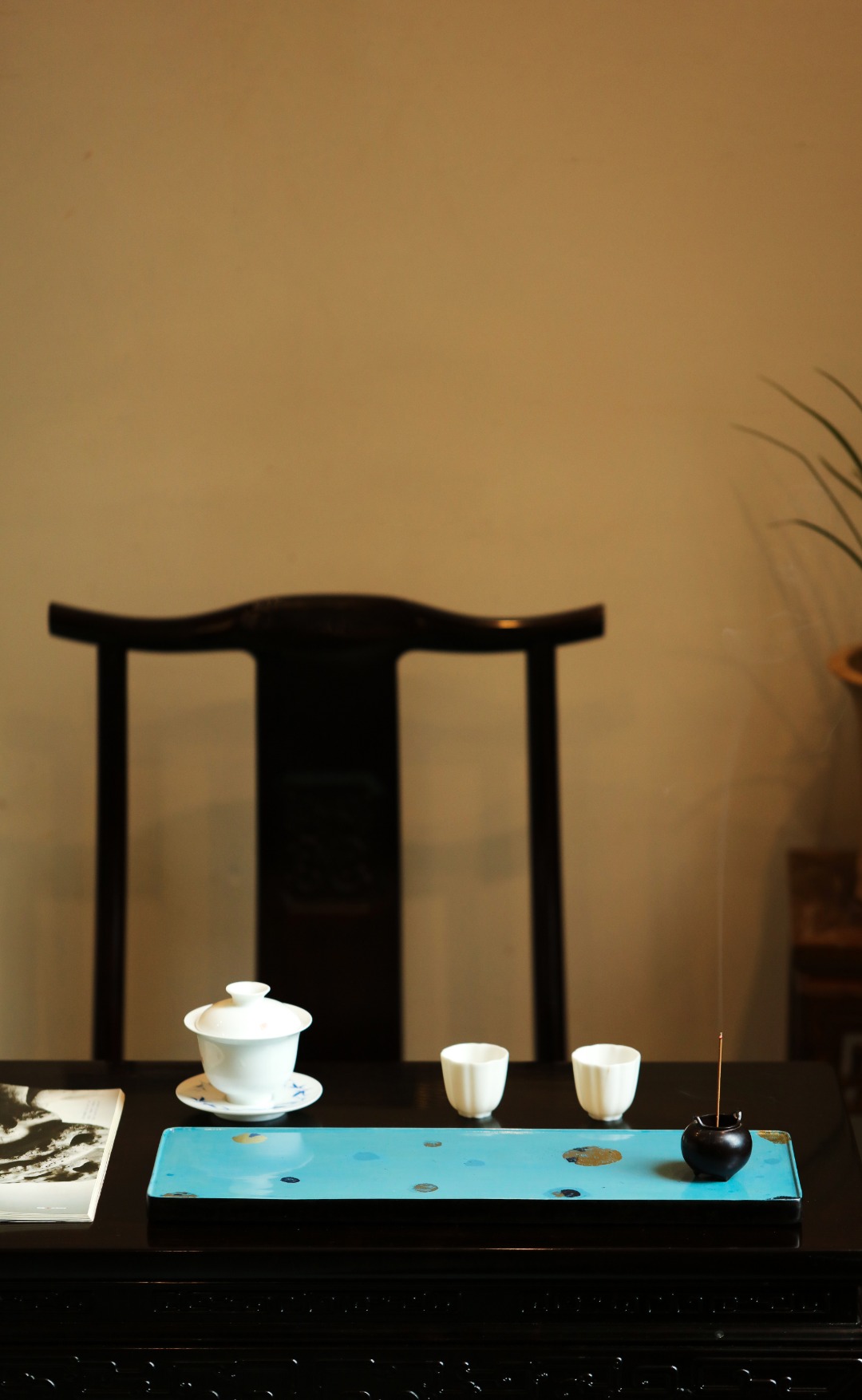 紫光檀x大漆 | 干泡台 46.2*15.2*2.1cm  重1510g
