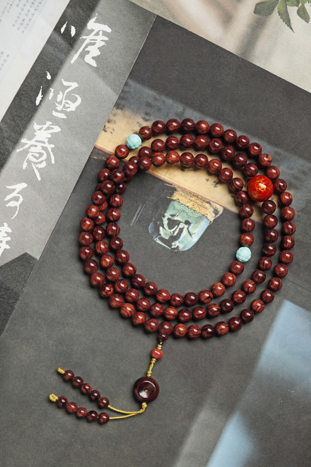 6123 满纹紫油梨老料 8mm 108颗 降香味浓郁 约34g 