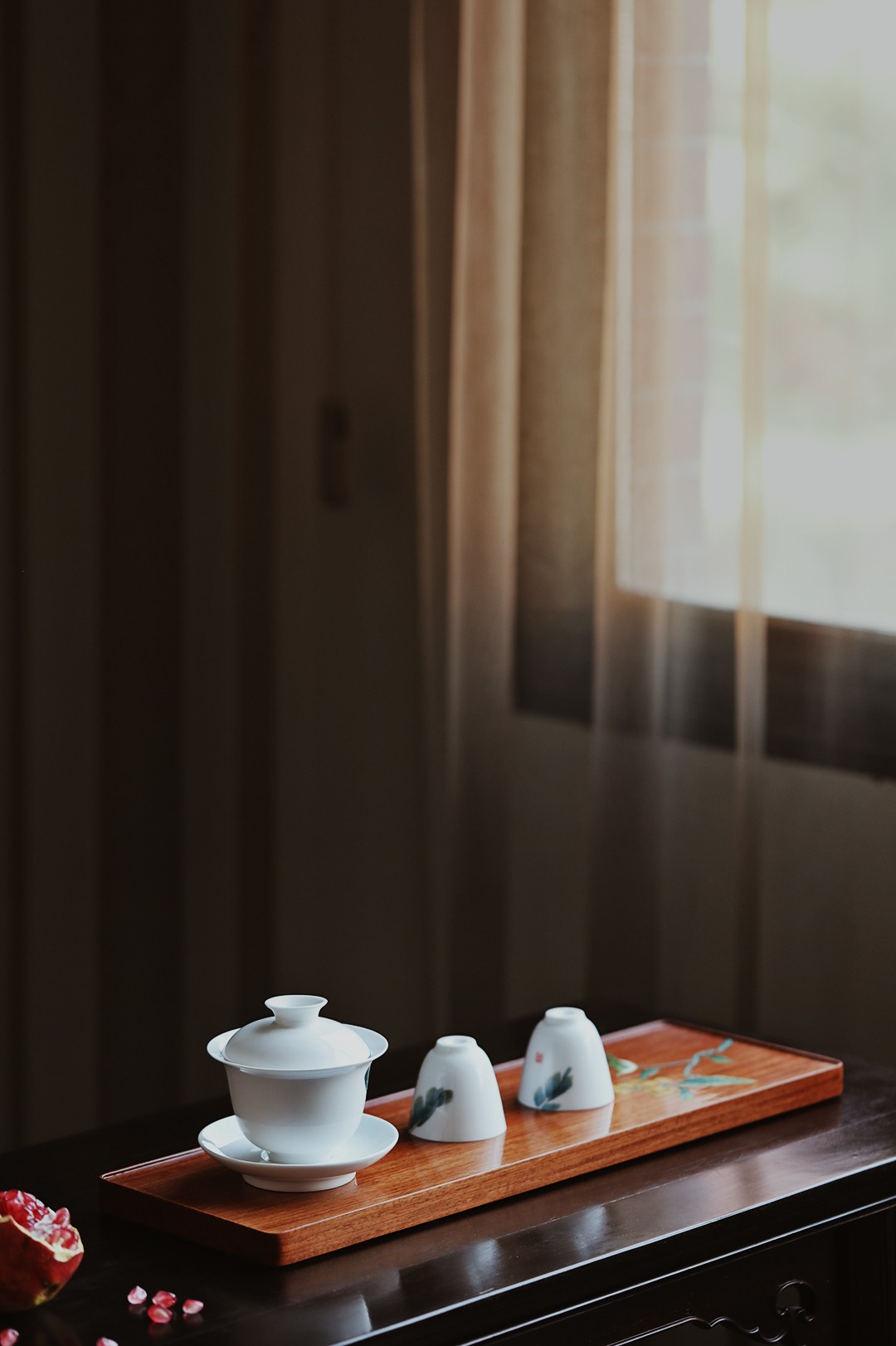 大漆手绘【枇杷山鹊图】干泡台 46*14.7*1.8cm 重1085g
