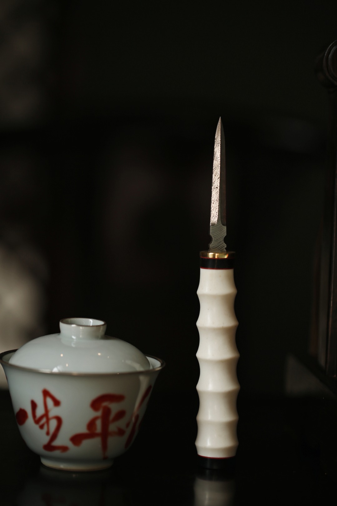 鹿角 竹节 茶刀 直径2.1cm 长17cm 重50g
