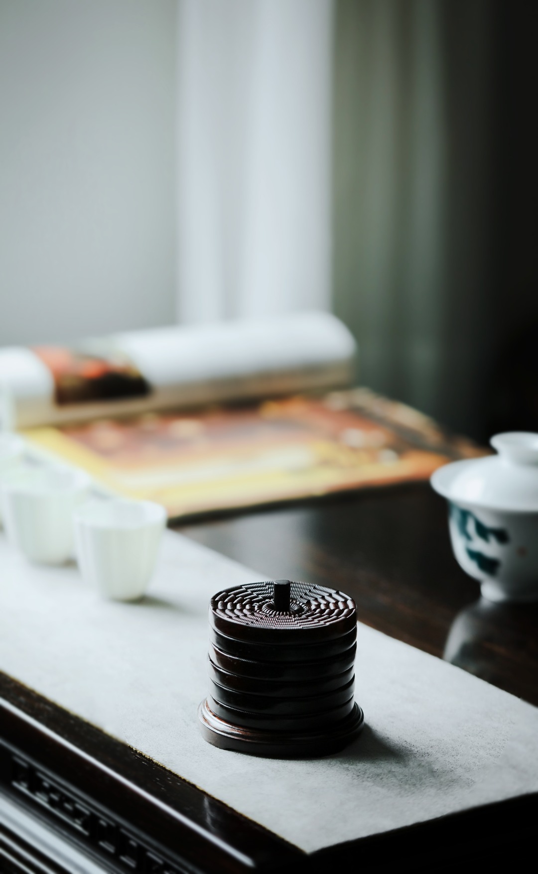 大红酸枝【编织纹】杯垫 直径7.3cm 厚0.8cm  
