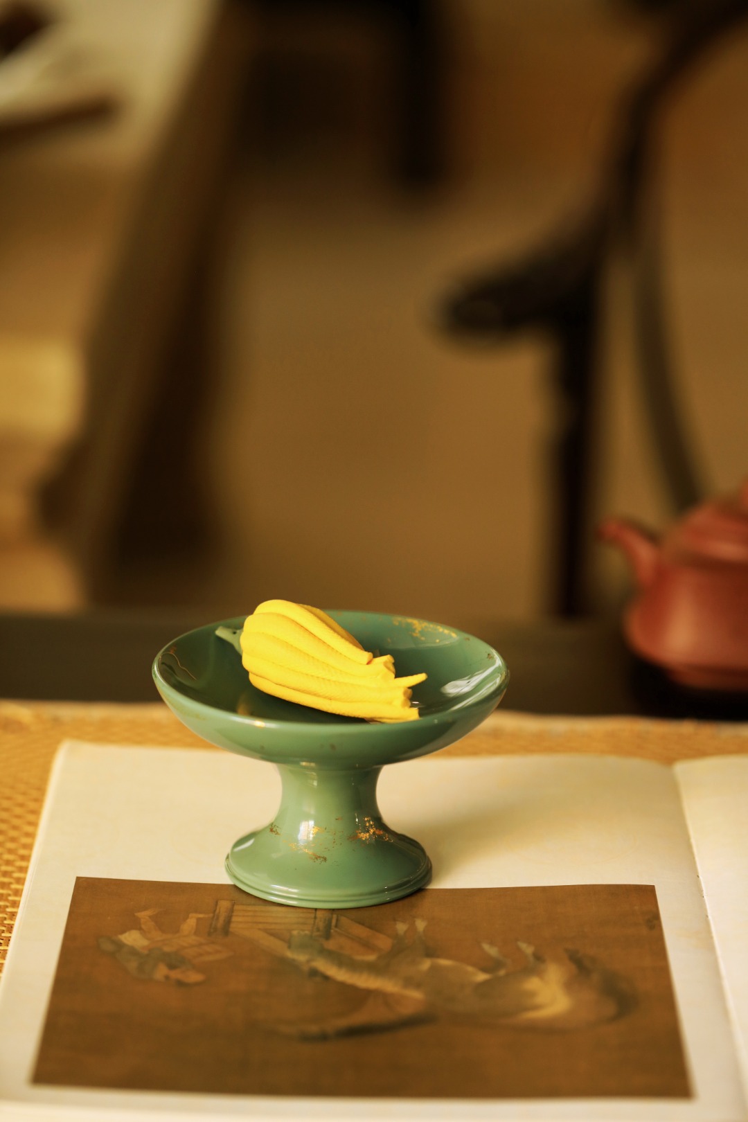 大漆 | 孔雀绿·清供盘 直径11.4cm  高7cm 重193g
