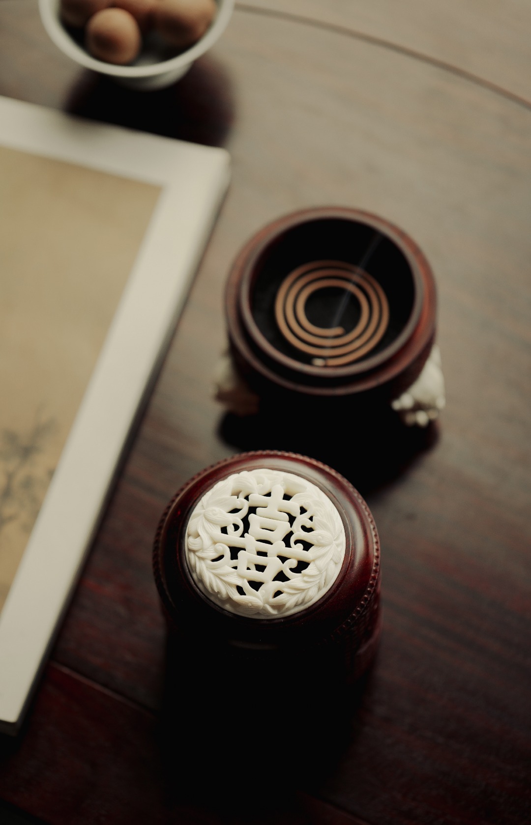 小叶紫檀x鹿角 | 囍香炉 9.5*9.5*14cm 重415g
