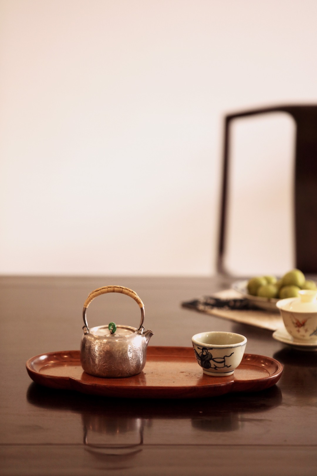 非洲酸枝x银丝 | 海棠花·承盘 34.3*19.8*2.2cm 重680g
