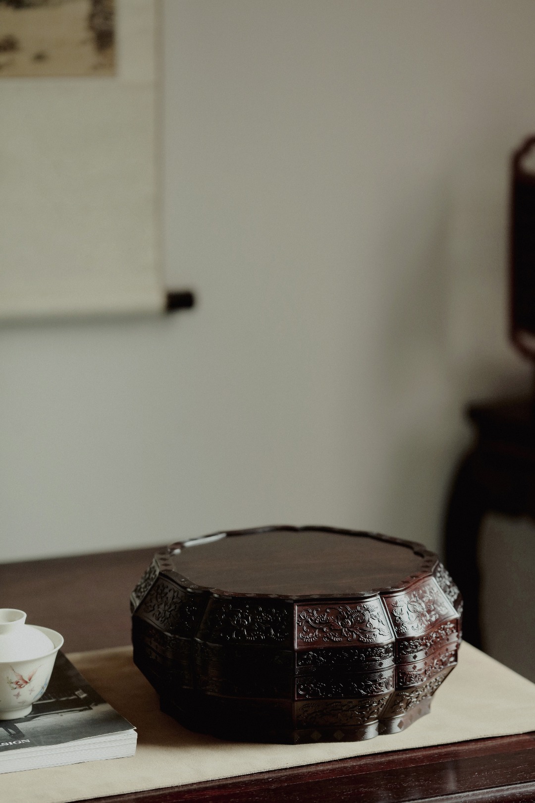 紫光檀【韵丰】茶/果盒 直径27.8cm  高11.4cm 重1120g
