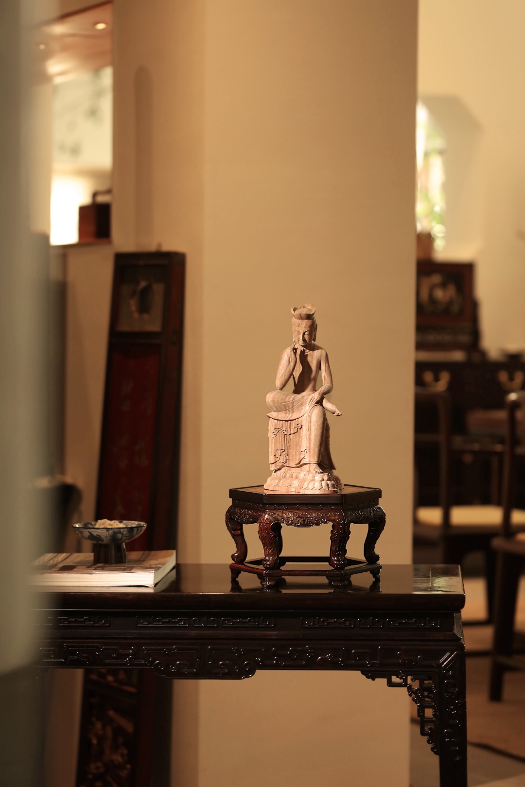 酸枝x缅花【卷草·如意纹】香几 25*22*14.8cm 重1120g
