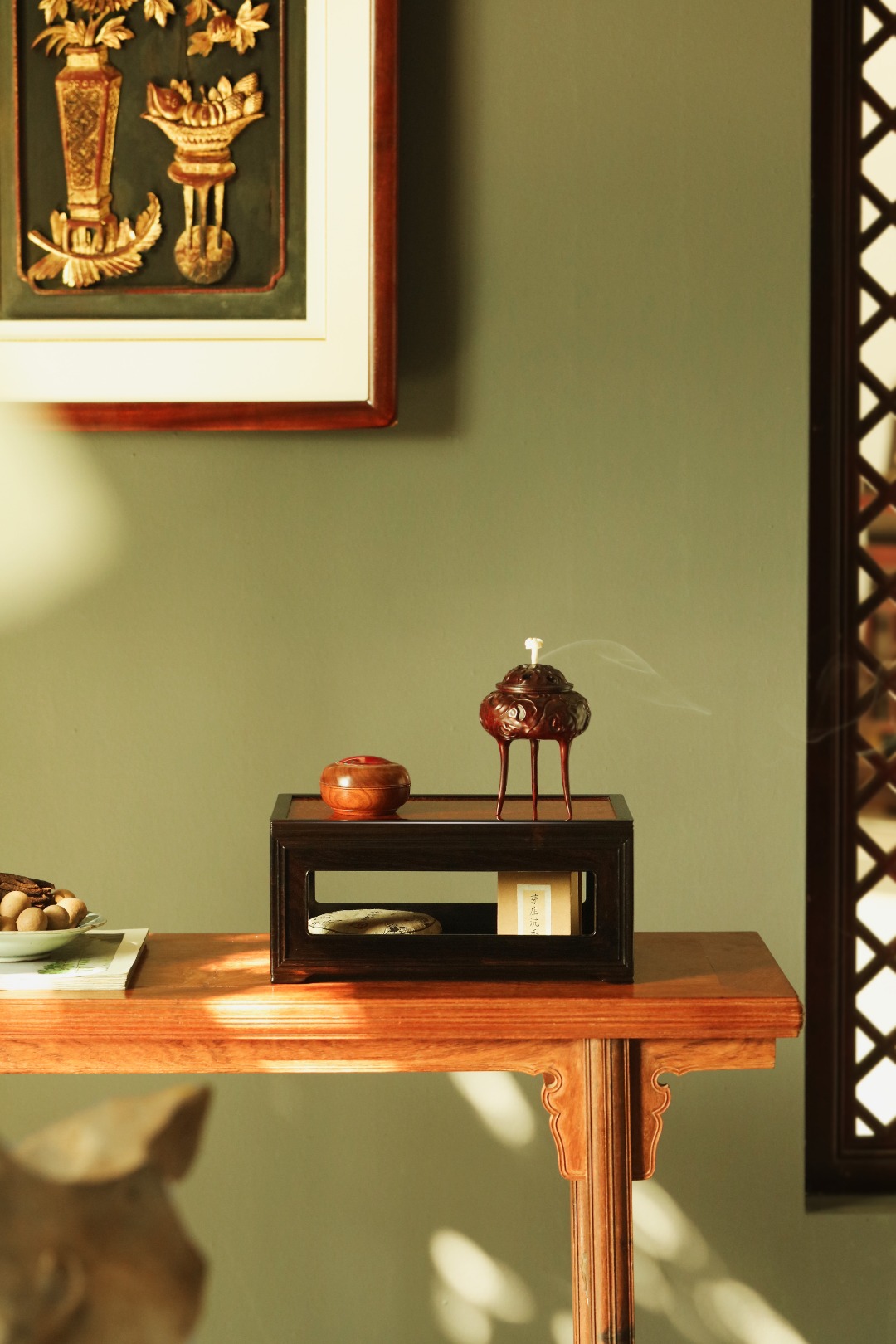 紫光檀x缅花【扶风】香几 30.5*19.5*13.8cm  重1785g
