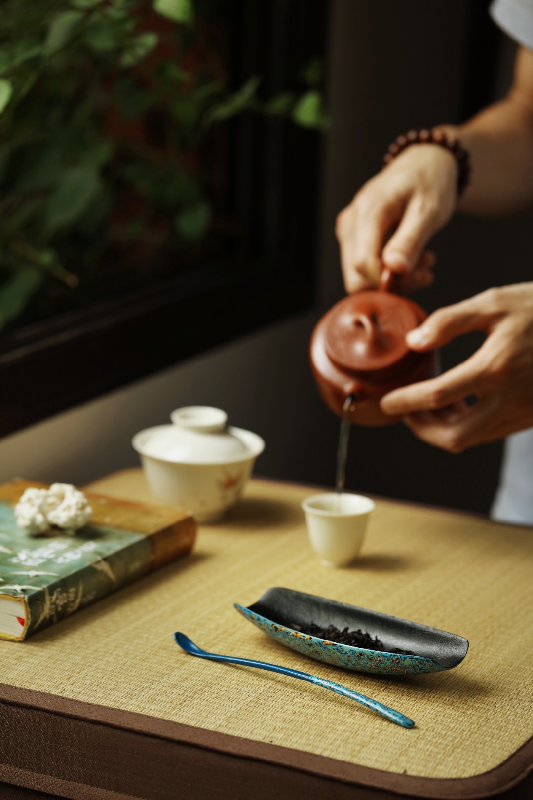 大漆【见安·青灰】茶则 9.5*9*2.5cm  茶勺长19.8cm 