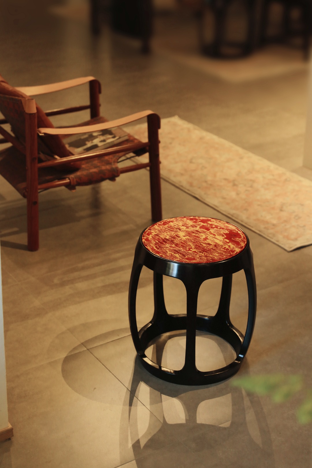 大漆【同心】鼓凳 直径45cm  高48cm
