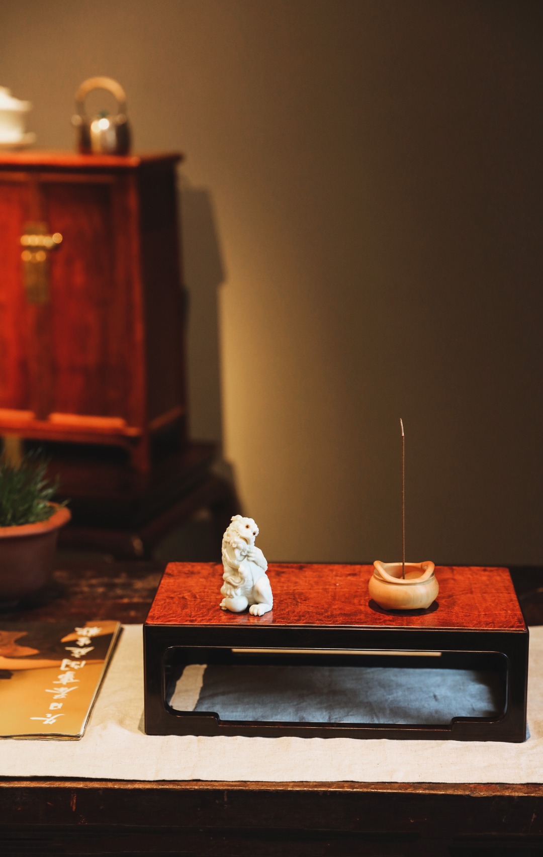 紫光檀x缅花【如影】案上香几 31*16.2*9.6cm  重755g
