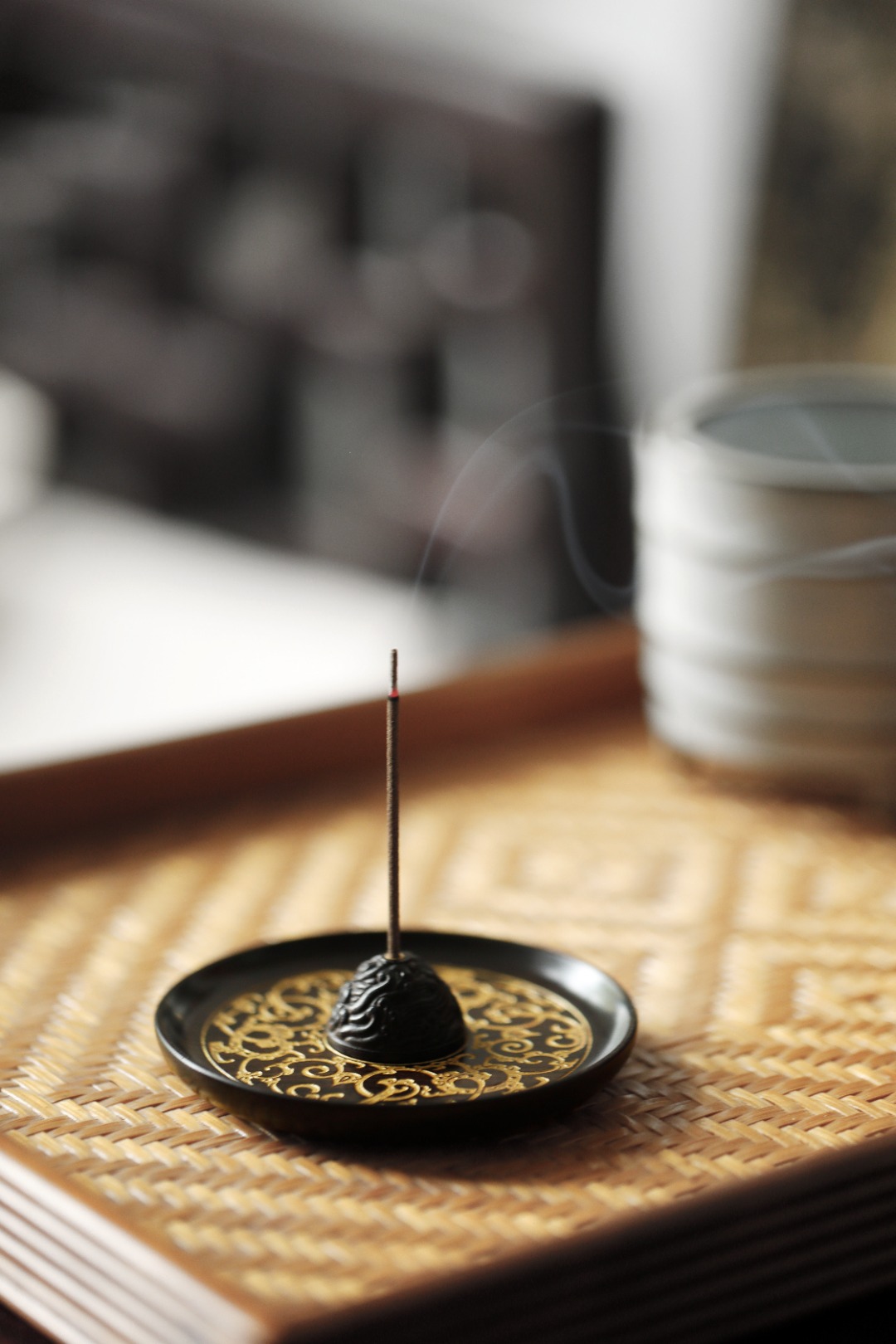 紫光檀｜螭龙纹 香插 直径7.8cm 高1.8cm  重35.5g
