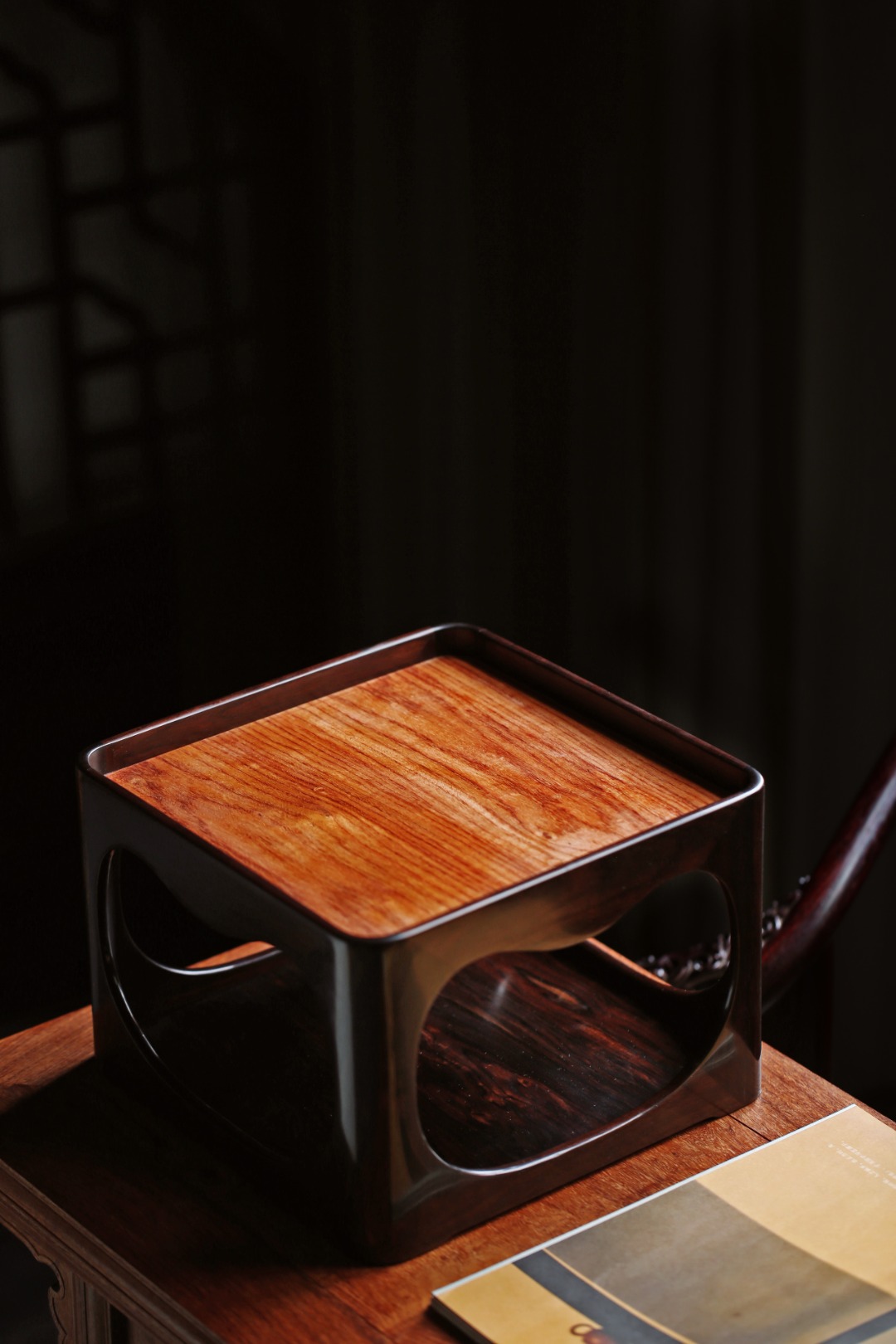 紫光檀x缅花【云清】香几 25.5*25.5*17.4cm 重1390g
