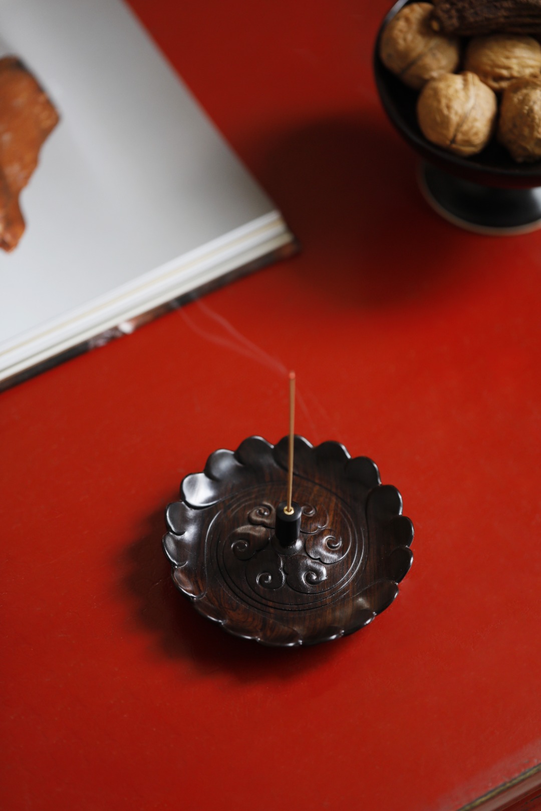 紫光檀【如意云纹】香插 直径10cm  高4cm  重87g
